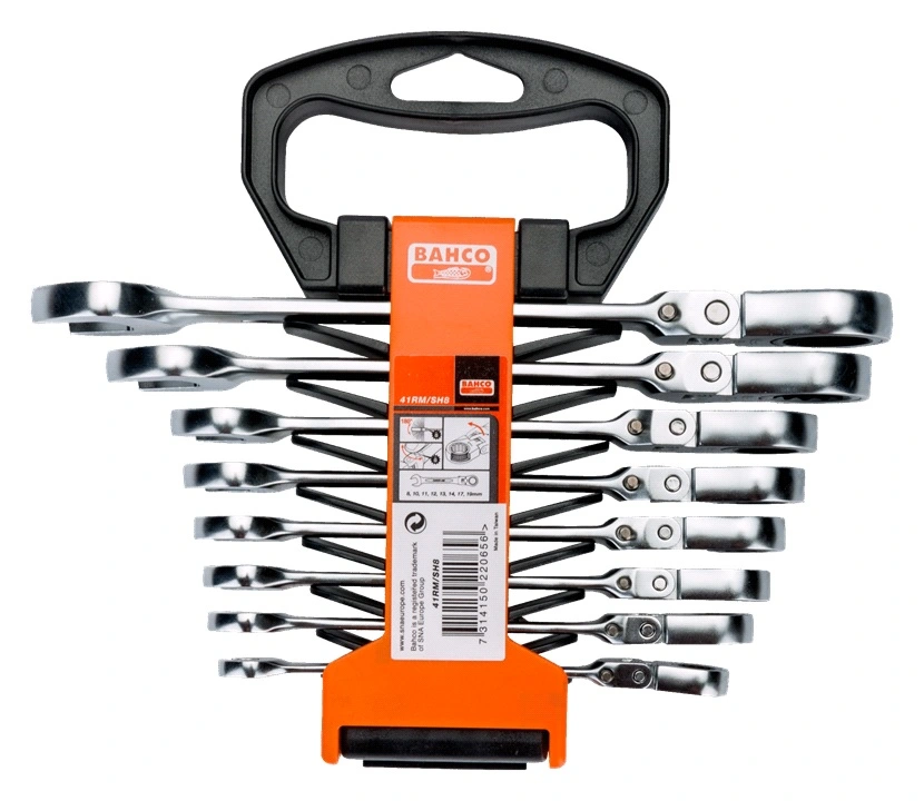 Bahco 41RM/SH8 8 Piece Locking Flexi Head Ratchet Combination Spanner Set 8-19mm - Image 2