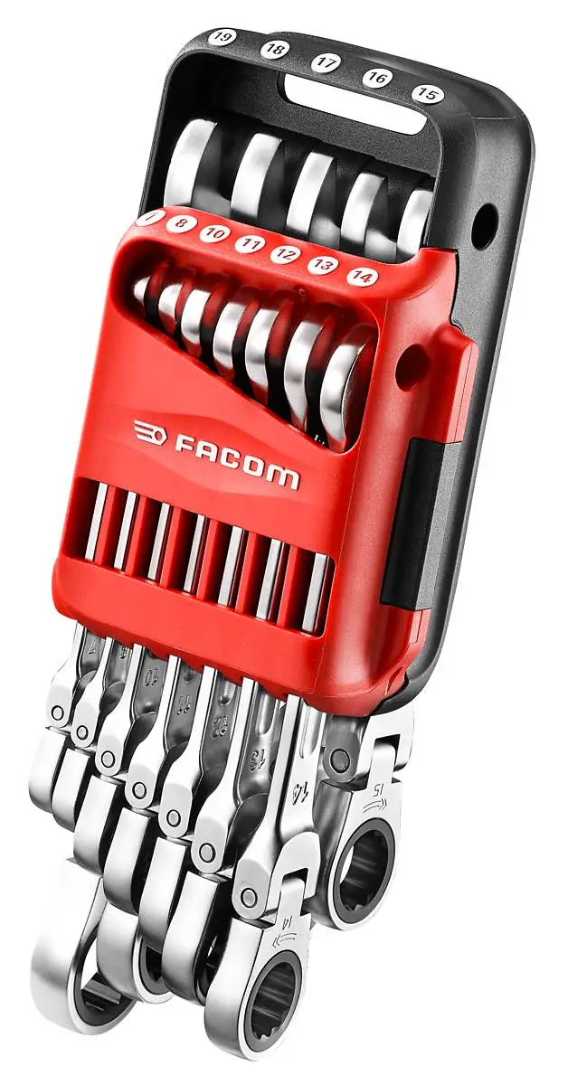 Facom 467BF.JP12 12 Piece Flexible Head Anti-Slip Ratchet Combination Spanner Set 7-19mm - Image 2
