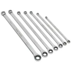 Sealeuy Sealey AK6319 7 Piece Extra Long Double Ring Ratchet / Fixed Spanner Set 8-19mm