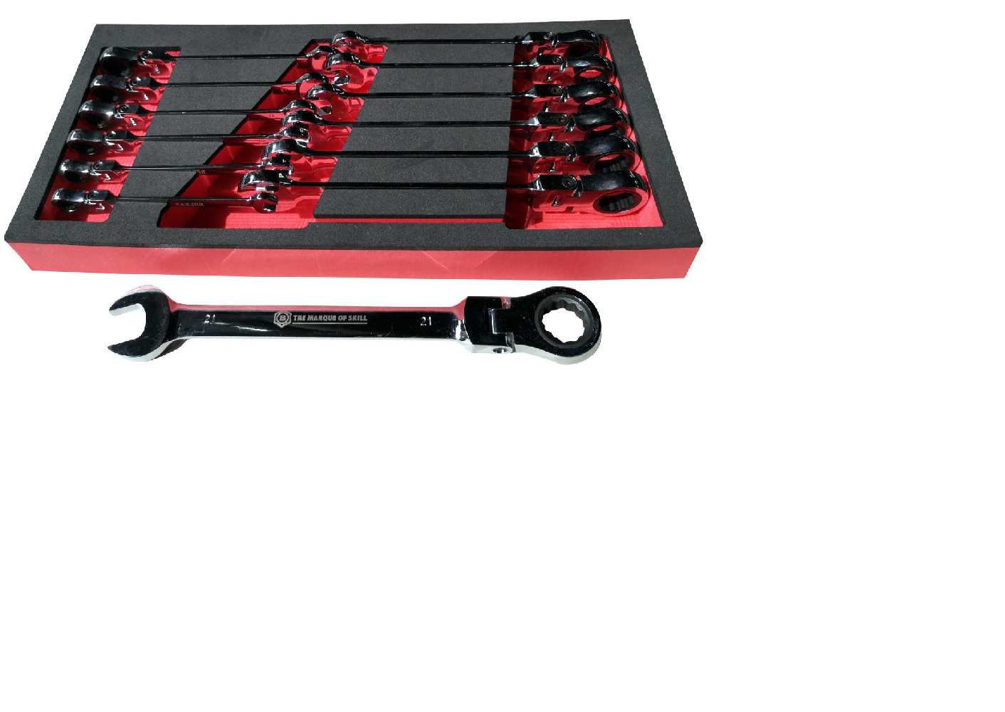 Britool Hallmark BHFRWSET13 13 Piece Flexible Ratchet Combination Spanner Set 8-21mm Foam Tray - Image 2