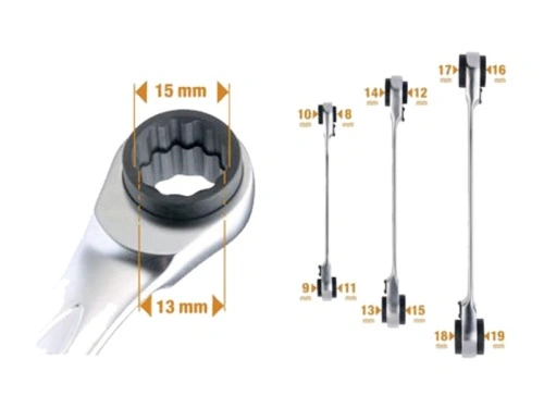 Bahco S4RM/3T 3 Piece Double Twin End Ratchet Ring Spanner Set 4in1 8-19mm (12 Sizes) - Image 3