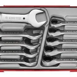 Teng TT6010MRS 10 Piece Metric Stubby Ratcheting Combination Spanner Set In Tool Box Module Tray